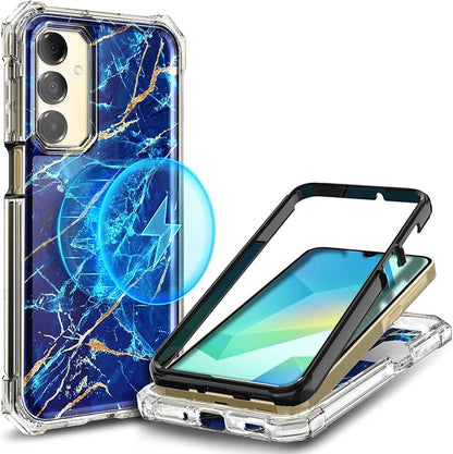 Designed for Samsung Galaxy A16 5G/4G Phone Case, Magnetic Compatible with MagSafe, [Raised Corners Drop Protection] Shockproof Protective Bumper Cover (Marble Sapphire)