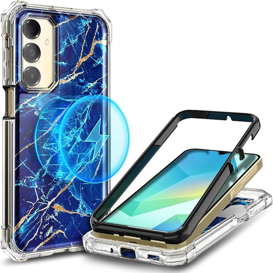 Designed for Samsung Galaxy A16 5G/4G Phone Case, Magnetic Compatible with MagSafe, [Raised Corners Drop Protection] Shockproof Protective Bumper Cover (Marble Sapphire)