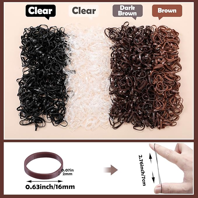 1500 Pcs Hair Bands in 4 Natural Colors - Rubber Hair Ties with Organizer Box and 6 Styling Tools for Women, Girls, Kids