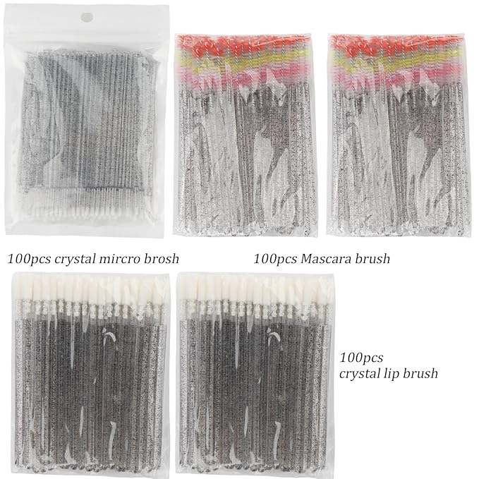 300 PCS Eyelash Extension Supplies Kit, Disposable Micro Swab, Crystal Eyebrow Spoolie Lash Brush, Lip Brush, Mascara Wand Applicatorr(colorful+black)