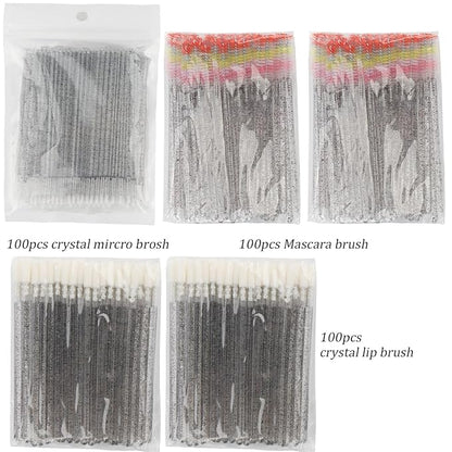 300 PCS Eyelash Extension Supplies Kit, Disposable Micro Swab, Crystal Eyebrow Spoolie Lash Brush, Lip Brush, Mascara Wand Applicatorr(colorful+black)