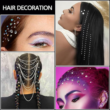 NIACONN 1760 Pcs Purple Hair Jewels Face Gems Stick on, Self Adhesive Glitter Rhinestones Stickers for Women Body Eyes Nails Festival Halloween Makeup & Crafts