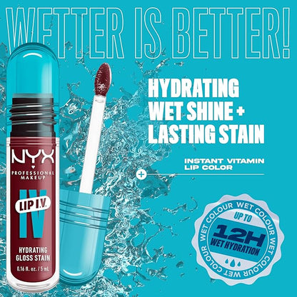 NYX PROFESSIONAL MAKEUP Lip IV Hydrating Glossy Lip Stain with 12HR Hydration - Drippin In Rose (Pink)