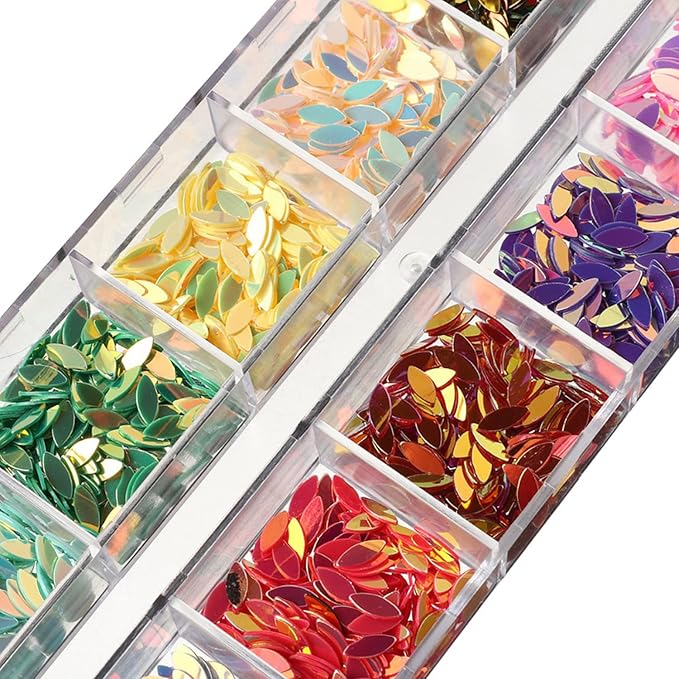 12 Colors Leaf Nail Art Glitter Sequins, Holographic 3D Leaves Nail Art Flakes Designs, Laser Leaf Glitter Acrylic Nails Supplies for Women Girls Manicure Sparkly Decorations, DIY Shiny Crafts