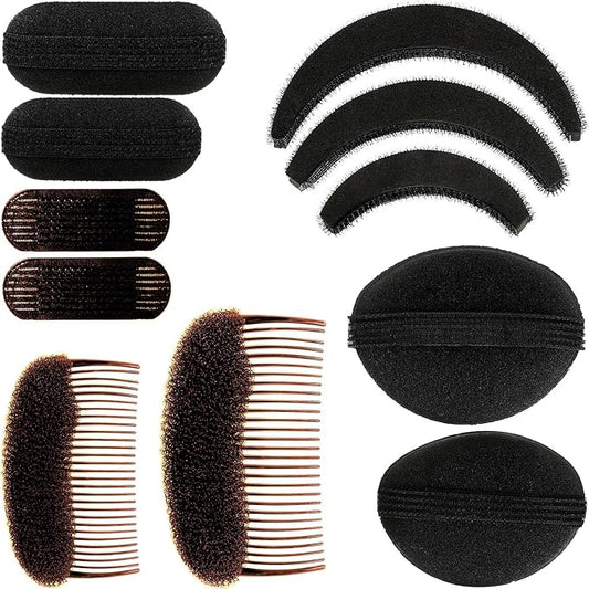 11 Pieces Hair Bump Sponge Volume Hair Bases Set Bump It Accessory for Volume Insert Styling Tools up Combs Clips Sponge Bun Updo Accessories for Women DIY Hairstyles(Black, Brown)