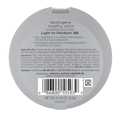 Neutrogena Healthy Skin Pressed Makeup Powder Compact with Antioxidants & Pro Vitamin B5, Evens Tone, Minimizes Shine & Conditions, Light to Medium 30.34 oz (Pack of 2)