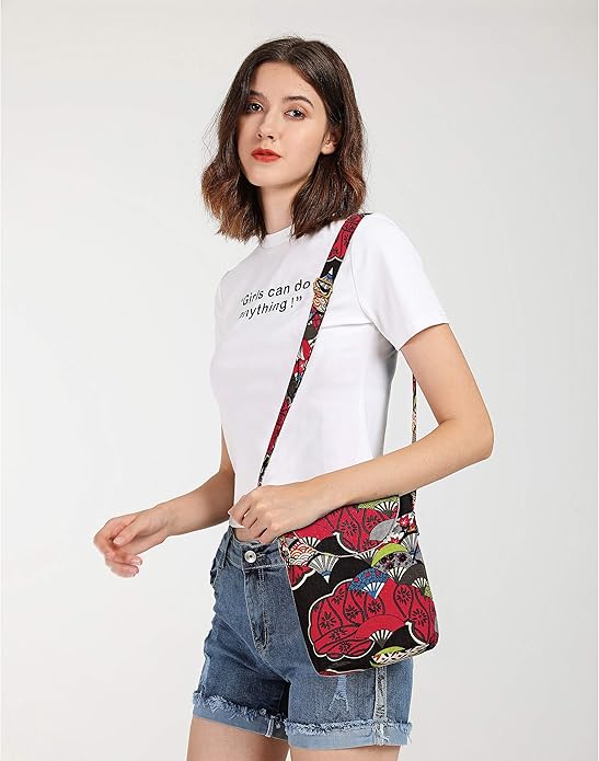 OPQRSTU Women's Retro Small Size Canvas Shoulder Bag Hippie Boho Crossbody Handbag