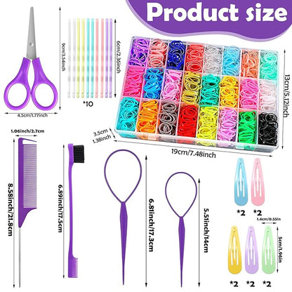 24 Colors Rubber Bands for Hair, 2300 Pcs Elastic Hair Bands Baby Girl Hair Ties Mini Hair Rubber Bands with 5 Hair Styling Tools 20 Hair Clips Hair Accessories for Toddler Baby Girl Kids