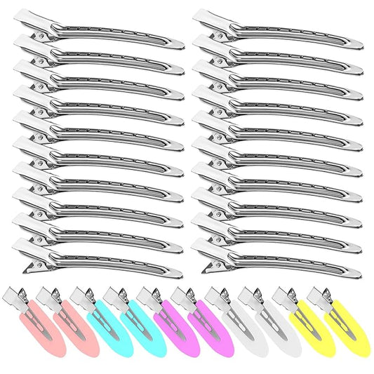 Metal Alligator Hair Clips, Duck Billed Salon Styling Clips with Holes, Heavy Duty Silver Hair Pins for Women 30pcs, DIY Bows & Home Use