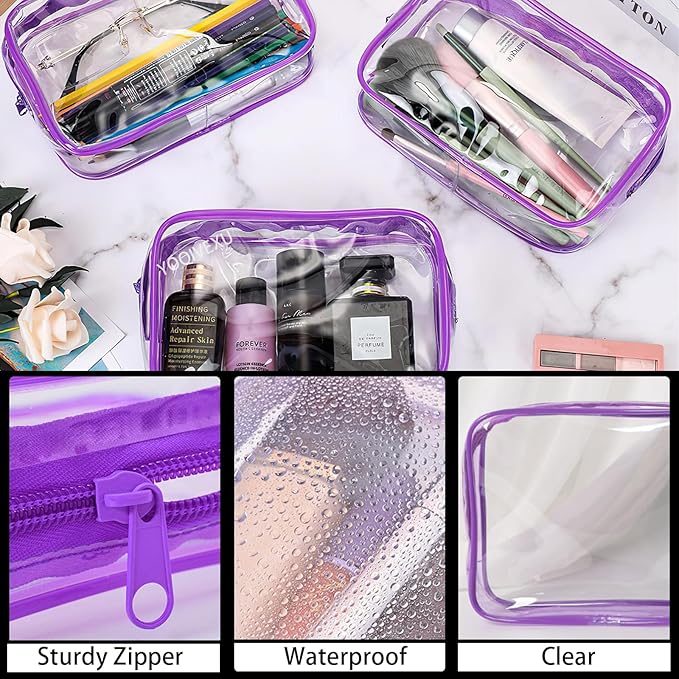 12 Pack Clear Makeup Cosmetics Bag, TSA Approved Toiletry Bag, PVC Zippered Clear Pouch Cosmetic Toiletries Make Up Bag Waterproof Vinyl Plastic Organizer Case for Travel Vacation Bathroom