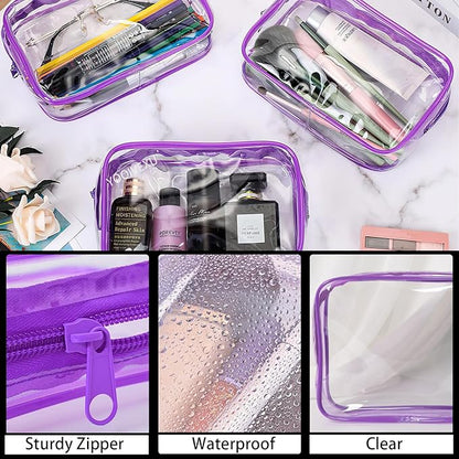12 Pack Clear Makeup Cosmetics Bag, TSA Approved Toiletry Bag, PVC Zippered Clear Pouch Cosmetic Toiletries Make Up Bag Waterproof Vinyl Plastic Organizer Case for Travel Vacation Bathroom