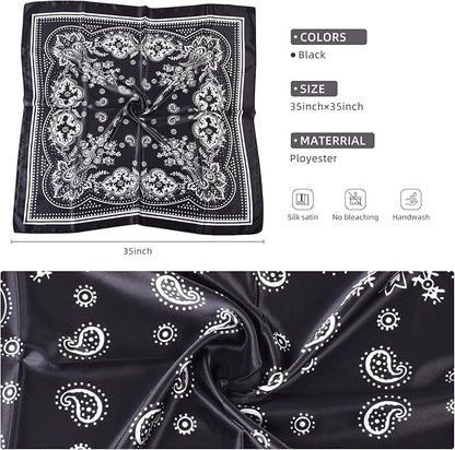 35 x 35 Women's Fashion Pattern Large Square Silk Like Hair Scarf Head Sleeping Wrap Satin Neck Bandana for Gift…