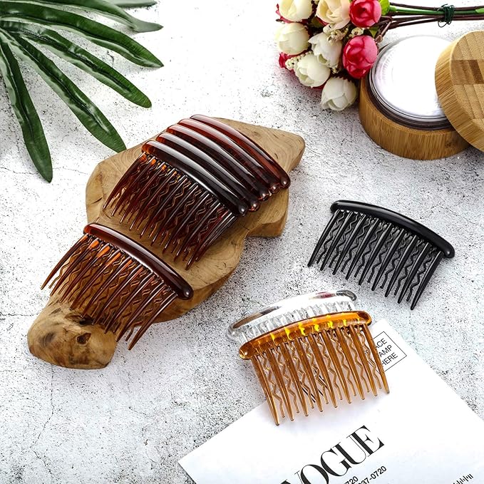 12 Pieces Plastic Teeth Hair Combs Tortoise Side Comb Hair Accessories(Black, Transparent, Dark Brown, Light Brown)