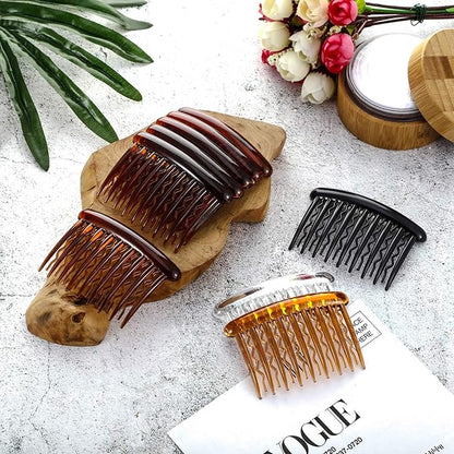 12 Pieces Plastic Teeth Hair Combs Tortoise Side Comb Hair Accessories(Black, Transparent, Dark Brown, Light Brown)