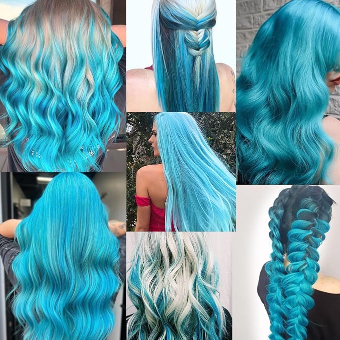 22 inch Colored Hair Extensions, Multi-colors Party Highlights Clip in Synthetic Hair Extensions, Color Party Highlights Hairpieces for Girls Women(10 PCS Sky Blue)