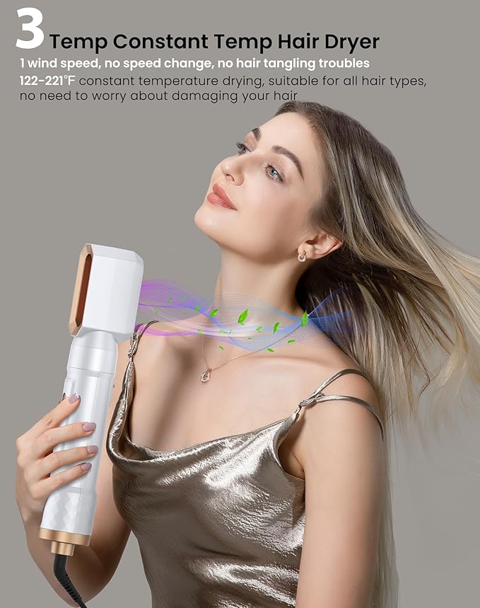 6 in 1 Air Styler & Blow Dryer Brush with Ionic Technology, Magic Styler & Air Curler for Hair, Versatile Hair Dryer Brush for Fast Styling, Safe ALCI Plug, Works on Most Hair Types,White