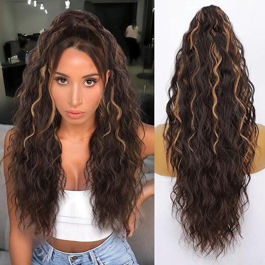 ORSUNCER Ponytail Extension Claw 26" Curly Pony Tail Clip in Claw Hair Extensions Fluffy Natural Looking Synthetic Hairpiece for Women