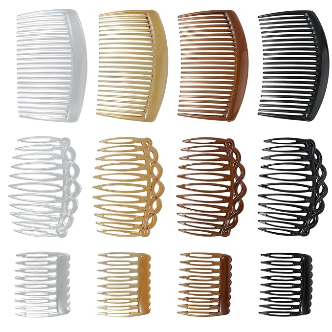 12PCS French Comb Small Plastic French Twist Comb Clips and Pins, Side Hair Combs for Women Girls Decorative Vintage Fine Style Bridal Hair Styling Accessories(9/11 /23 Teeth Side)