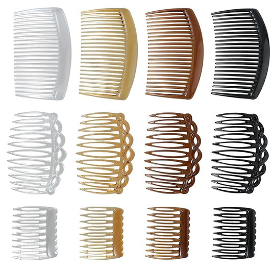 12PCS French Comb Small Plastic French Twist Comb Clips and Pins, Side Hair Combs for Women Girls Decorative Vintage Fine Style Bridal Hair Styling Accessories(9/11 /23 Teeth Side)