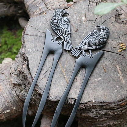 2pack U Shaped Viking Raven Metal Hair Prong Forks French Hair Styling Pins Black Wicca Witch Sticks Renaissance Festival Acceossories for Women Perfect for Thick Hair
