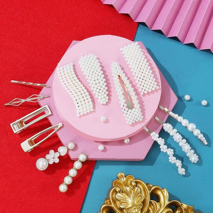 Gold and Silver 31 Pcs Hand-made line styles Pearl Hair Clips for Women Girls, Hair Accessories Pearl Hair Clips for Party Wedding Daily