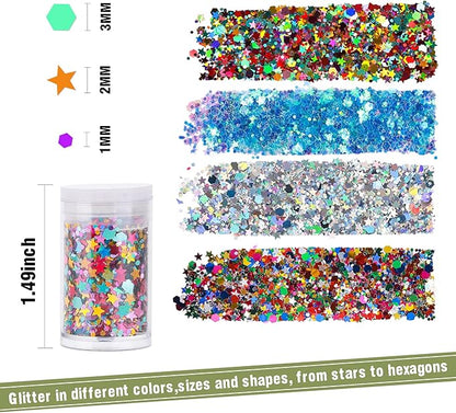 Teenitor Glitter, Chunky Glitter Mixed, Nail Glitter with Stars, Cosmetic Face Body Eye Hair Glitter, 32pcs