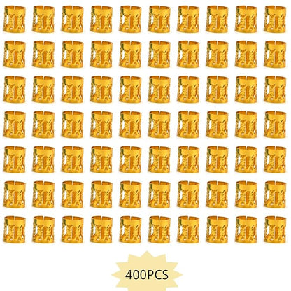 400PCS Gold Hair Clips Hair Jewelry Aluminum Dreadlocks Metal Cuffs for Hair Braids Hair Accessories, Adjustable Metal Cuffs Braiding Hair Rings for Box Braids (Golden)