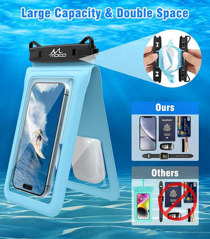 MoKo Double Case Waterproof Phone Pouch, 2Pack Waterproof Phone Case Dry Bag with Adjustable Lanyard Compatible with iPhone 15 14 Pro Max Galaxy S23 Ultra/Note 20 Ultra Up to 7 Inches, Blue+Green