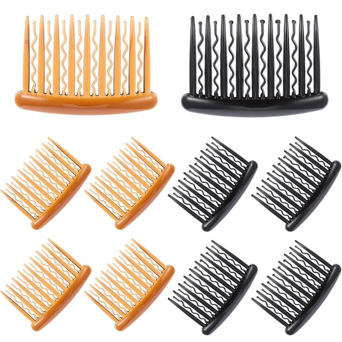 12 Pieces Plastic Teeth Hair Combs Tortoise Side Comb Hair Accessories(Black, Dark Brown)