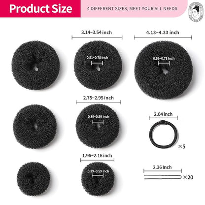 Teenitor Hair Styling Kit: 5 Bands, 20 Bobby Pins, 7 Chignons (2 Small, 2 Medium, 1 Large, 1 Extra-Large), Black