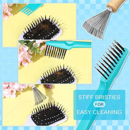 Boao 2 Pieces Hair Brush Cleaning Tool Comb Cleaner Brush Mini Comb Cleaning Hair Remover Tool for Removing Dust Home and Salon Use(Green, Wood Color)