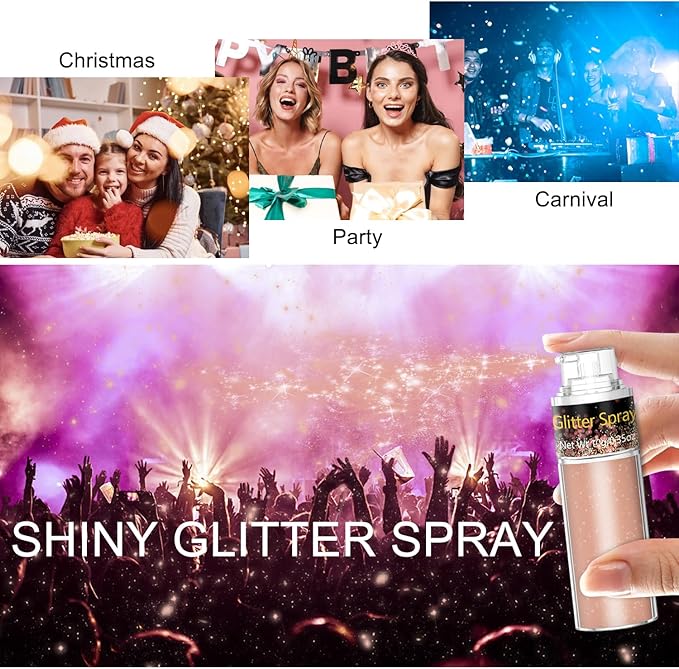 Hair and Body Glitter Spray, 1PC Champagne Glitter Hairspray Dry Powder Makeup for Clothes, Festival Rave Prom Loose Sparkle Powder,Holographic Ultra Fine Resin Glitters for Crafts,10g (Champagne)