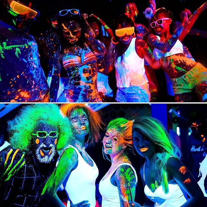 12 Pcs Glow in The Dark Body Face Paint Neon Glow in The Black Light UV Fluorescent Crayons Paint Sticks Makeup Kit for Kids Adults Halloween Masquerade Mardi Gras Blacklight Birthday Party