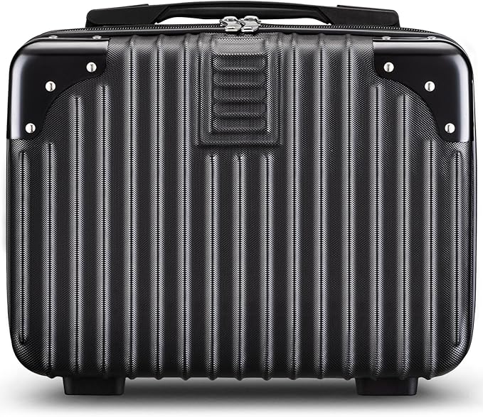 Noverlife 14 Inch Portable Hard Shell Cosmetic Travel Case, Mini Travel Hand Luggage with Elastic Band Travel Makeup Case, Small Makeup Carrying Suitcase for Train Cosmetic Bag Travel Camping - Black