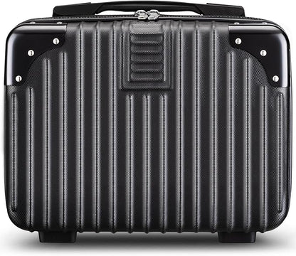 Noverlife 14 Inch Portable Hard Shell Cosmetic Travel Case, Mini Travel Hand Luggage with Elastic Band Travel Makeup Case, Small Makeup Carrying Suitcase for Train Cosmetic Bag Travel Camping - Black