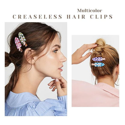No Crease Creaseless No Bend Hair Clips For Styling Non Slip Flat Clips For Makeup Hair Accessories For Women,Checkerboard Multiple Colors,12 PCS