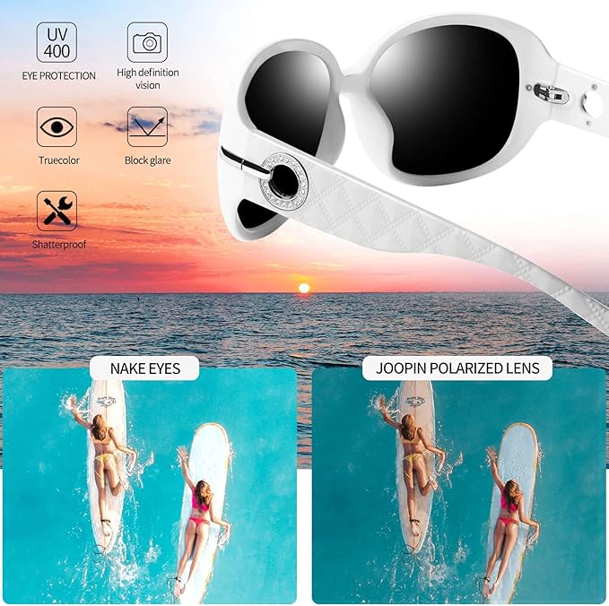 Joopin Big Womens Sunglasses Polarized Trendy Sun Glasses Large Rectangle UV Protection Rhinestone Sunnies