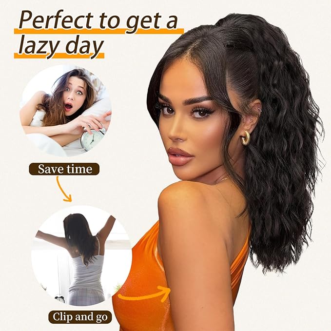 ORSUNCER Ponytail Extension Claw 18" Curly Pony Tail Clip in Claw Hair Extensions Fluffy Natural Looking Synthetic Hairpiece for Women