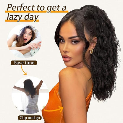 ORSUNCER Ponytail Extension Claw 18" Curly Pony Tail Clip in Claw Hair Extensions Fluffy Natural Looking Synthetic Hairpiece for Women