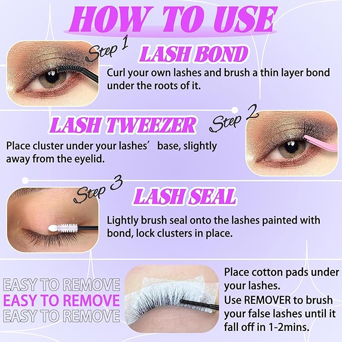 Natural Lash Clusters Kit Wispy Lash Invisible Lash Band Cluster Eyelash Extensions Kit 8-16mm Individual Lashes Extension DIY D Curl Eyelash Clusters with Waterproof Clear Lash Band Clusters