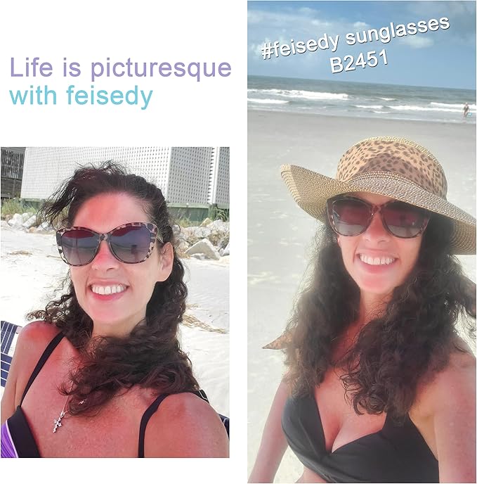FEISEDY Polarized Vintage Sunglasses American Womens Square Jackie O Cat Eye Sunglasses B2451