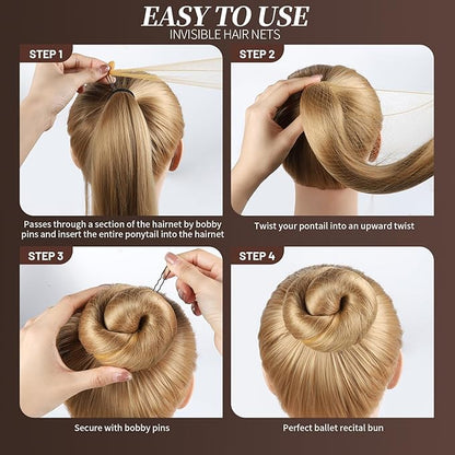 Teenitor Hair Bun Maker Kit and Hair Net, 4 Pcs Medium Hair Donuts For Buns, 10 Pcs Mesh Hair Nets Invisible, 10 Pcs U Shaped Hair Pins for Women, Ballet Bun Maker Set for Women Girls, Light Brown