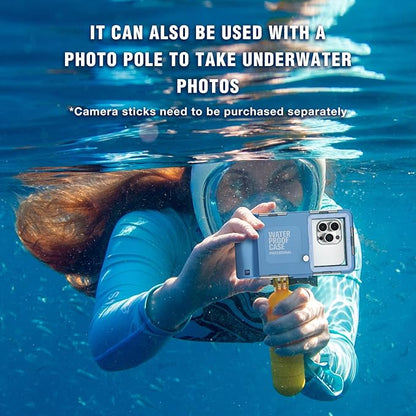2025 Underwater Snorkeling Diving Phone Case for iPhone 16/15/14/13/12/11 Pro Max/XS/X Samsung Galaxy S24/S23/S22/，[50ft/15m] Professional Scuba Dive Waterproof Case Underwater Photo Video Cove-（Blue）