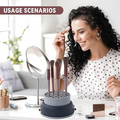 Makeup Brush Cleaner Mat, Black 3 in 1 Silicone Make Up Brushes and Tools Cleaning Bowl, Pad, Drying Rack, Organizer Storage Holder, Cosmetic Brushes Sponge Cleansing (A - GRAY/BLACK)