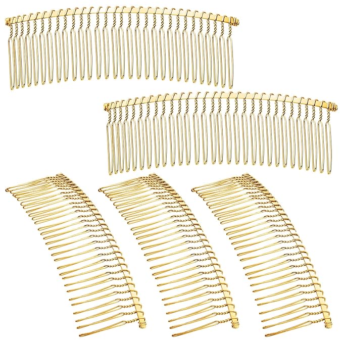 5 Pieces Hair Clip Combs Metal Wire Hair Combs Wire Twist Bridal Wedding Veil Combs (Golden,30 Teeth)
