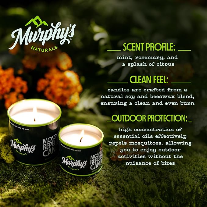 Murphy's Naturals Mosquito Bug Repellent Candles for Outdoor Patio, Citronella & Essential Oils, Soy/Beeswax Blend, 30-Hour Burn Time, 9 oz, 6-Pack