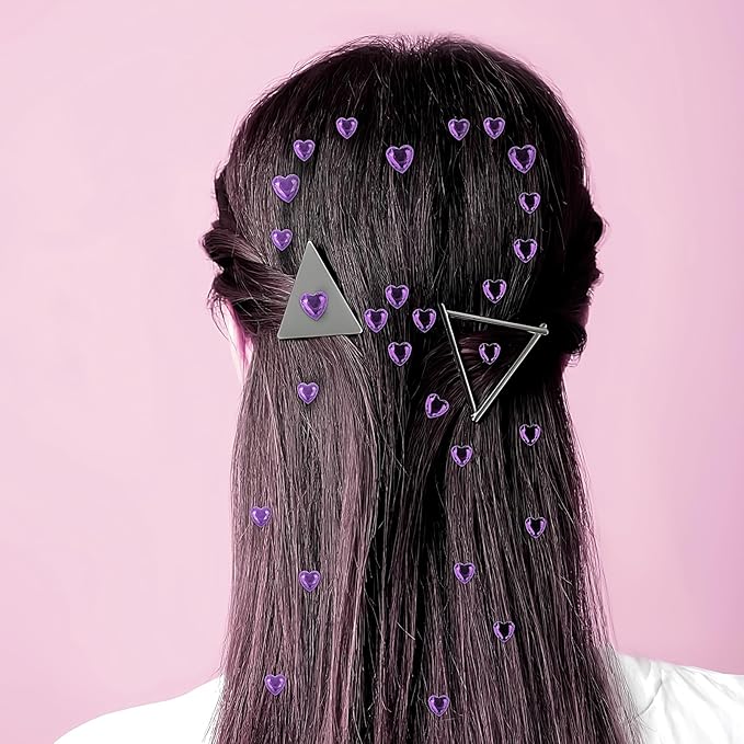 264Pcs Heart Face Gems Love Gems, Self-Adhesive Face Jewels Rhinestones 5/7/10 mm DIY Face Gems Stick on, Valentine Makeup Gems Rave Accessories for Face Eyes Hair Makeup Body, Crafts (Purple)