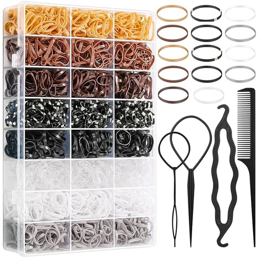 2800Pcs Neutral Color Rubber Bands for Hair, Small Elastic Hair Ties with Organizer Box Mini Plastic Hair Bands with Hair Tie Cutter Hair Styling Accessories Tool Set for Girls Kids Baby Toddler Women
