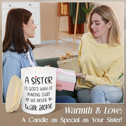 TEEZWONDER Mothers Day Gifts for Sister - A Sister Never Walk Alone Long Lasting Vanilla Lavender Candle 10 oz - Sister Mothers Day Gift Ideas, Christian Birthday Gifts for Women Sisters