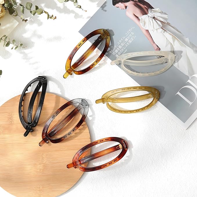 French Concord Hair Clips Claw - 6Pcs Side Slid Flat Hair Clips for Volume Strong Hold No Slip Grip Hair Claw Clips for Women Girls Thick Thin Hair (Tortoiseshell(Large, 4.7 inches))